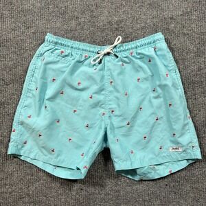Trunks Surf & Swim Co Mens Swim Trunks Size L Aqua Flamingo Print Mesh Lined